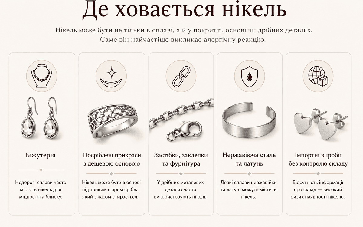 де міститься нікель у прикрасах — джерела алергії